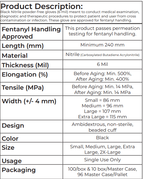 Black Nitrile Gloves 6mil - Fentanyl Resistant Gloves Product Description